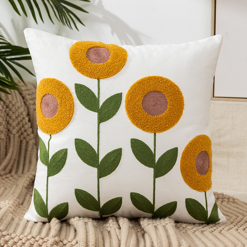Embroidered Flower Plant Pillow